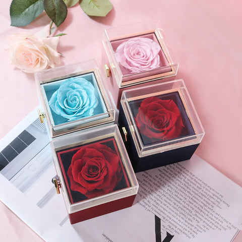 Fashion Acrylic Rotating Rose Jewelry Box - Room Accessories