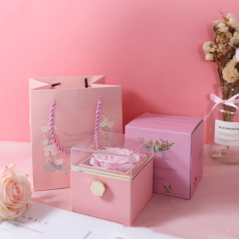 Fashion Acrylic Rotating Rose Jewelry Box - Room Accessories